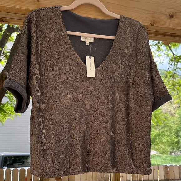 Anthropologie NWT Deletta Sequin Cropped Boxy Oversized Holidays Top Small - Picture 7 of 16